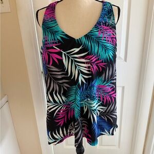 Tropical Leaf Print Sleeveless Top